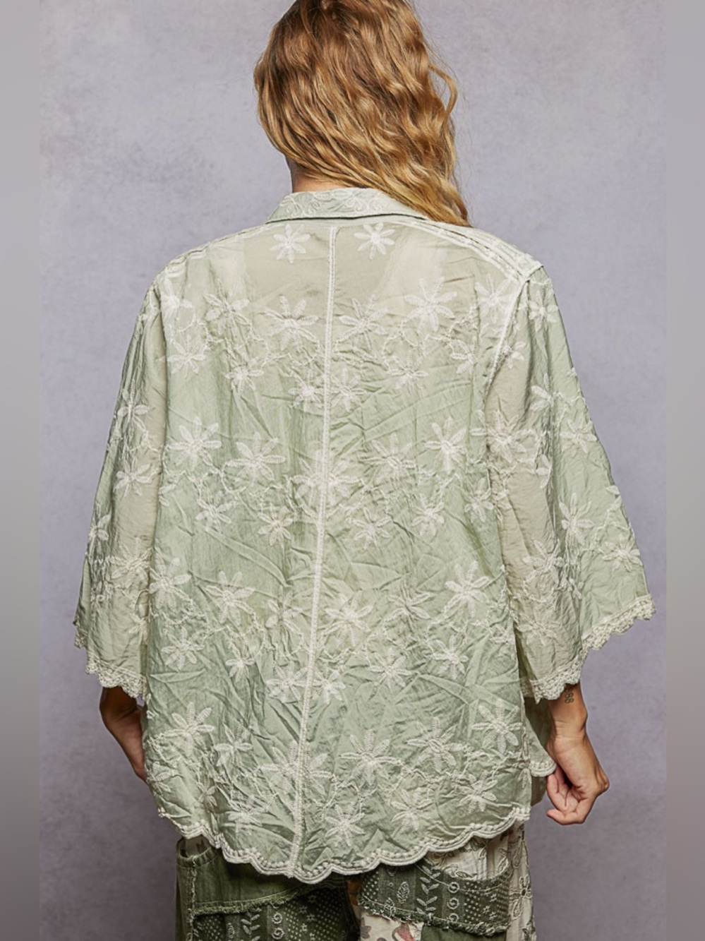 POL Embroidered Floral Scalloped Button Down Shacket - Picture 3 of 5